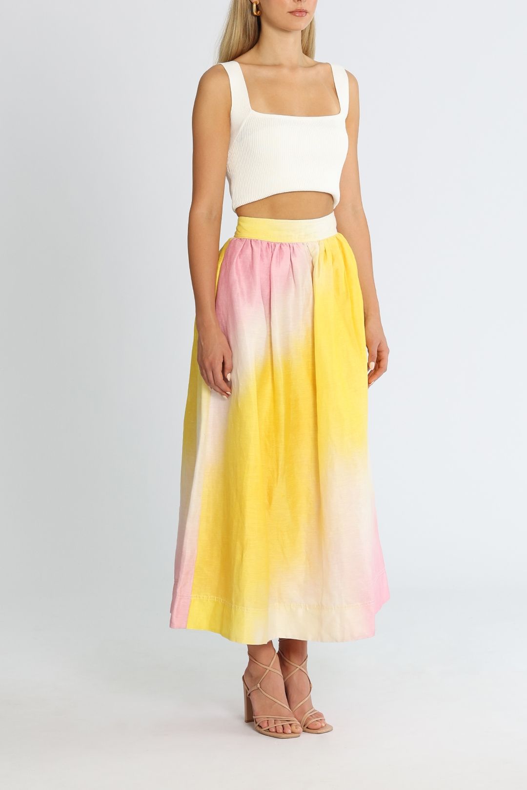 Pink metallic skirt yellow top