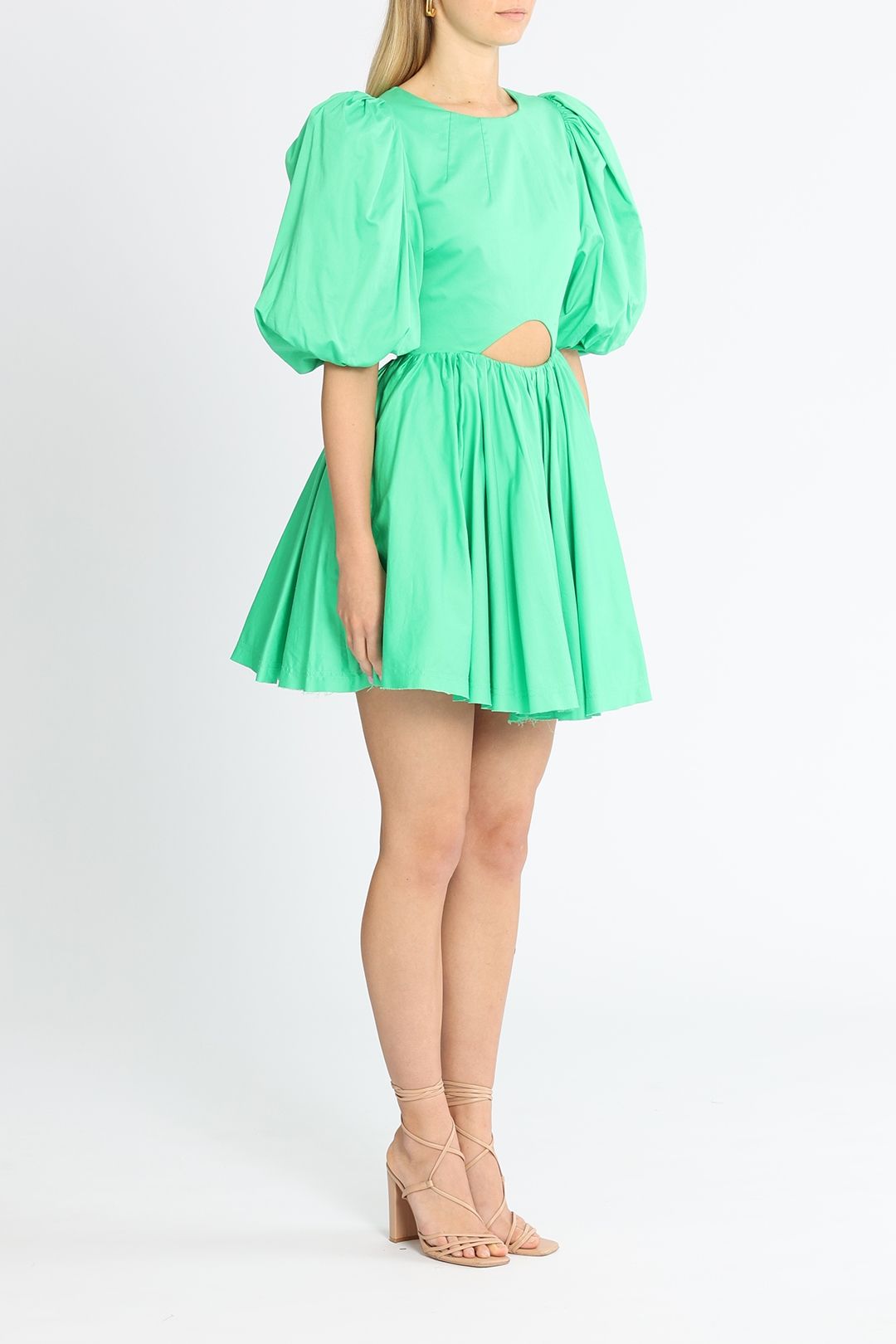 AJE Colette Cut Out Mini Dress Green Balloon Sleeves
