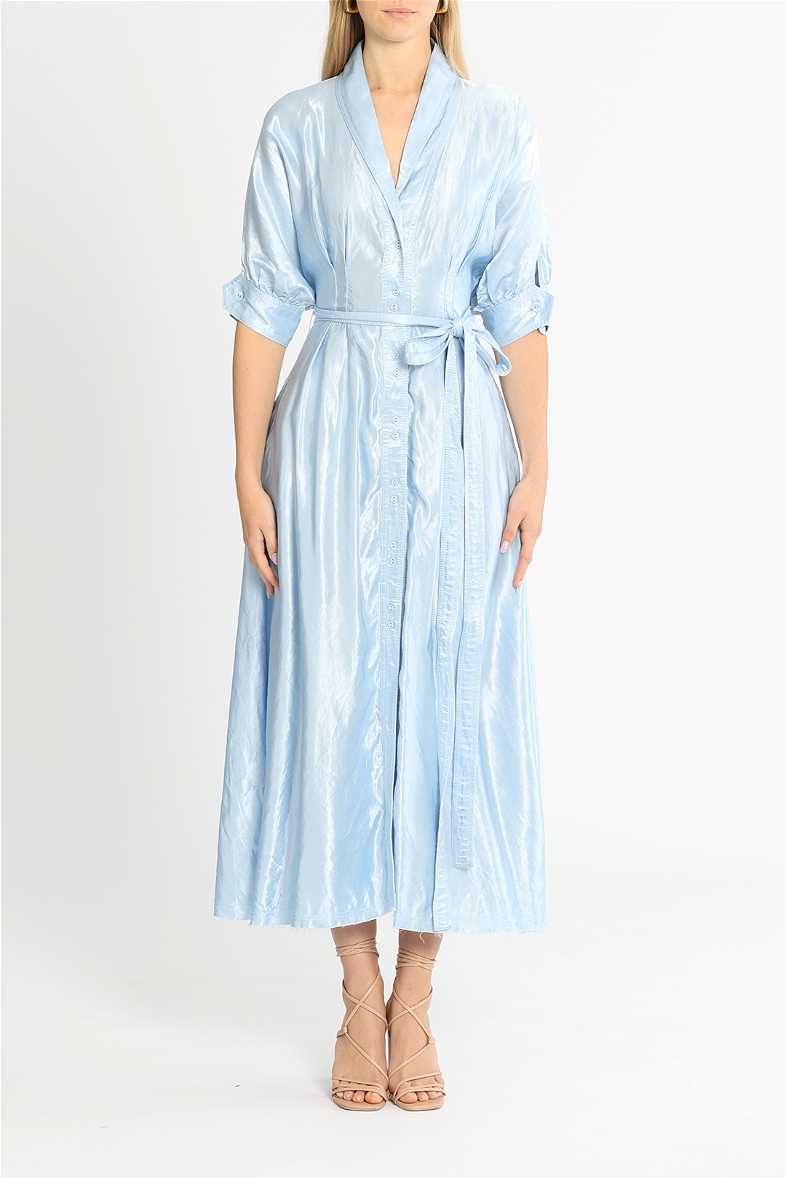 aje cosmos cut out midi dress Handpainted Teal Ombre Cosmos Cut Out Midi Dress