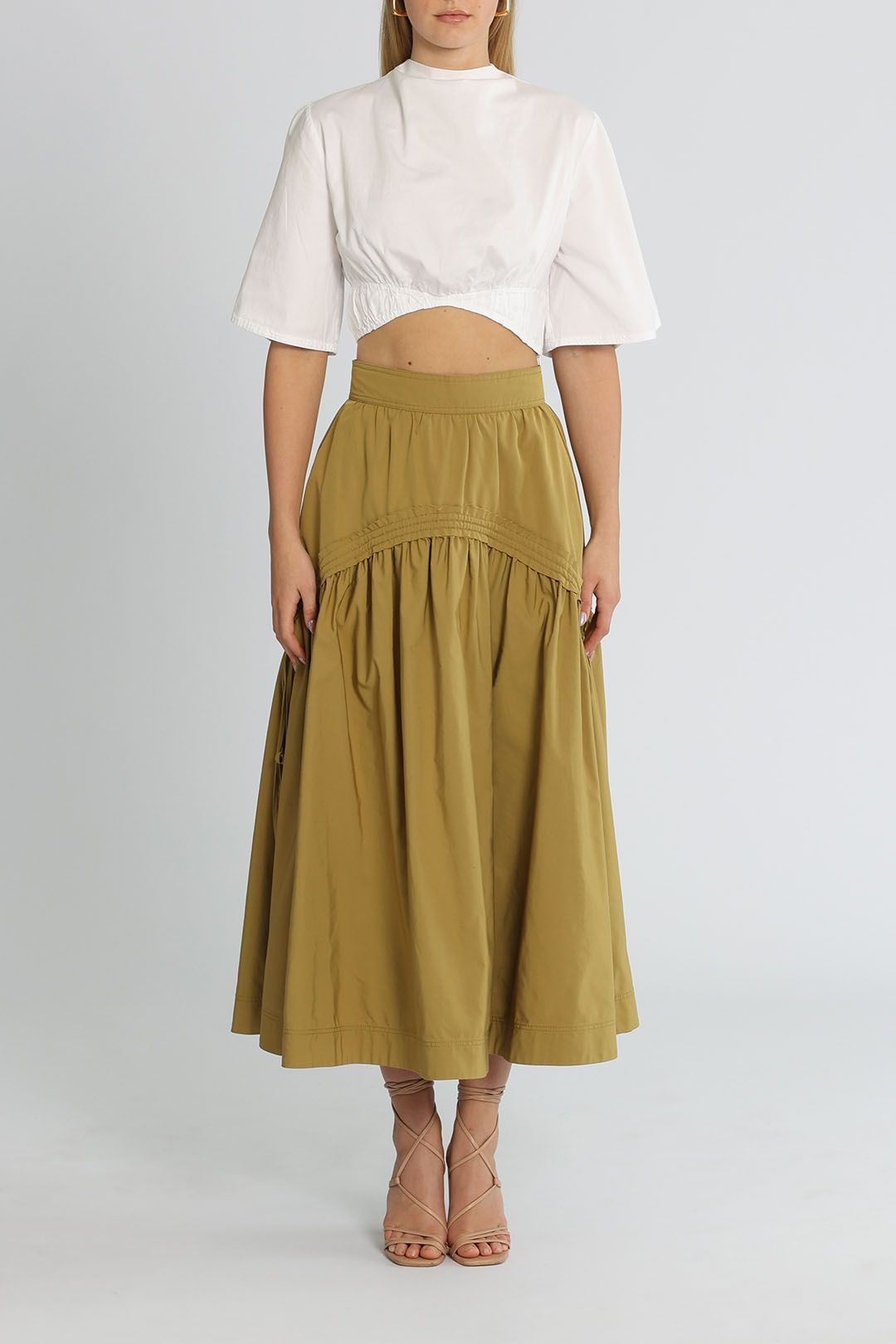 AJE Cosmos Midi Skirt Khaki