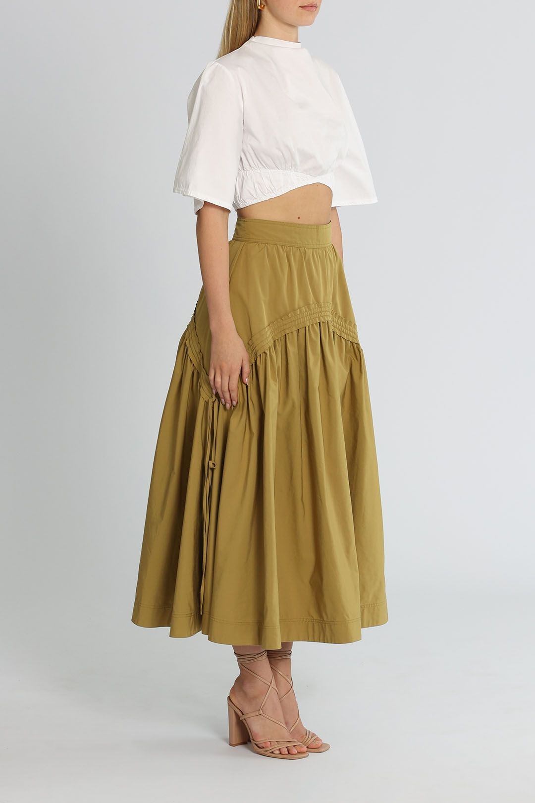 Hire Cosmos Midi Skirt in Khaki AJE GlamCorner