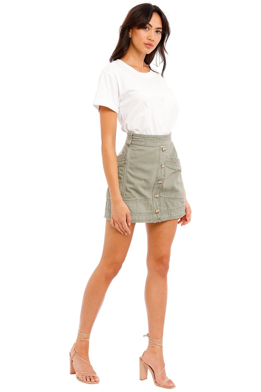 AJE Dana Denim Mini Skirt in Oak Moss Green