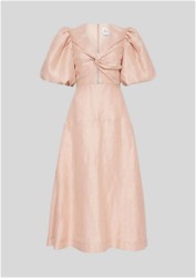 AJE - Dusk Knot Puff Sleeve Midi Dress - Pale Pink