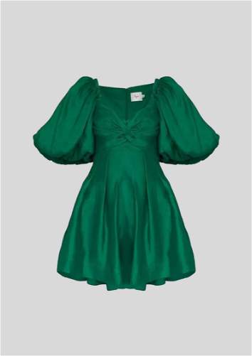 Buy Dusk Knot Puff Sleeve Mini Dress in Green | AJE | GlamCorner