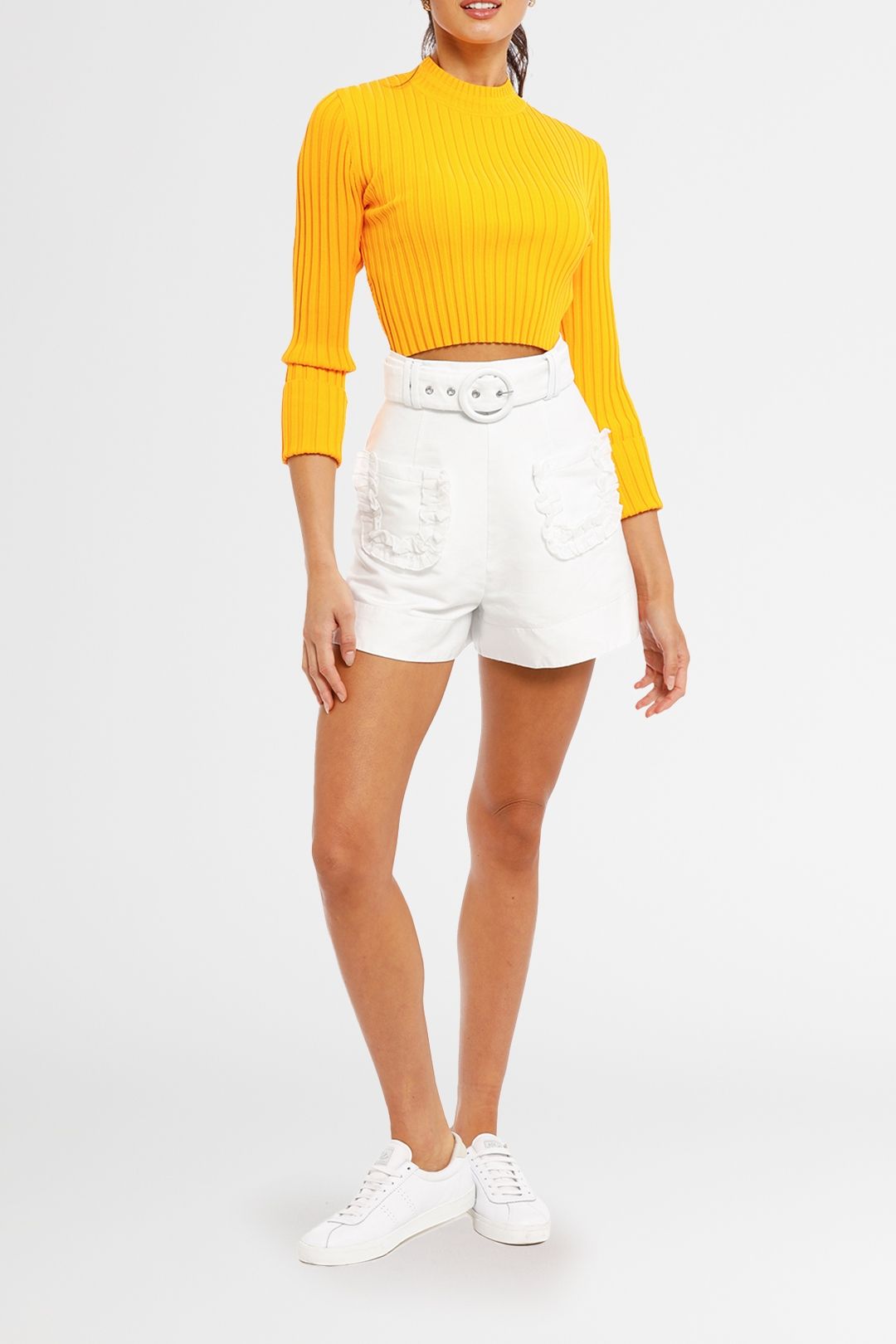 AJE Edner Cropped Knit Top ribbed