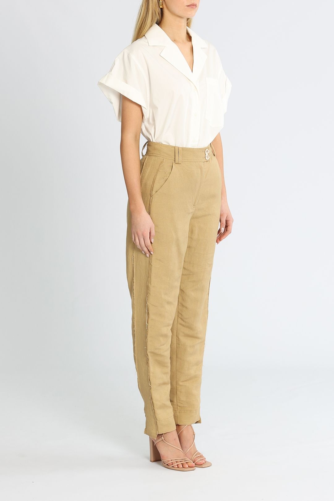 AJE Estate Tapered Pant Beige Straight Leg