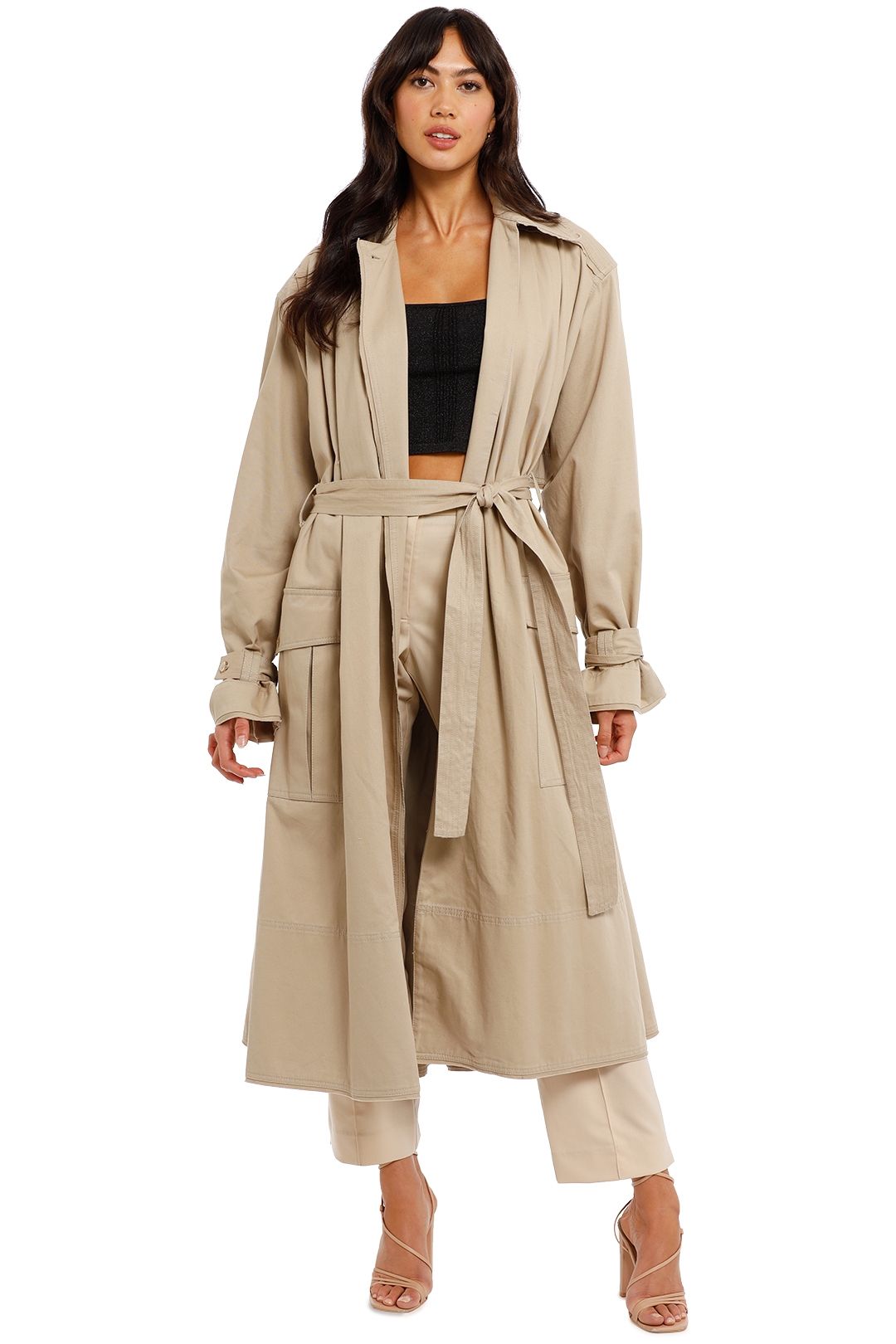Aje Estrange Trench Coat Dune pockets