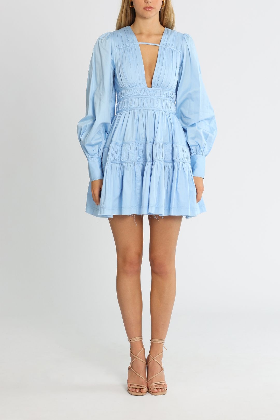 AJE Fallingwater Gathered Mini Dress Powder Blue
