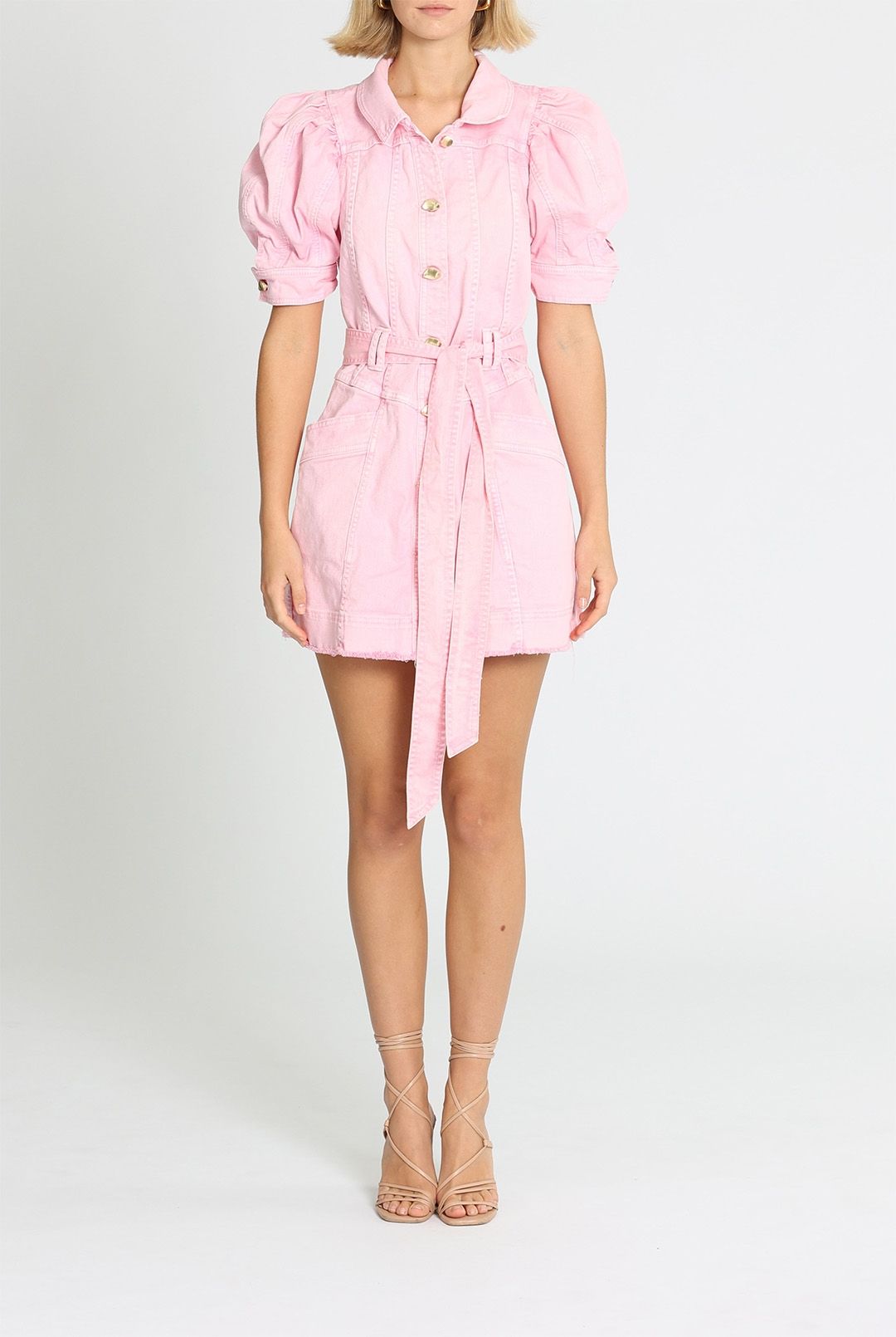 Aje Flora Denim Puff Sleeve Mini Dress