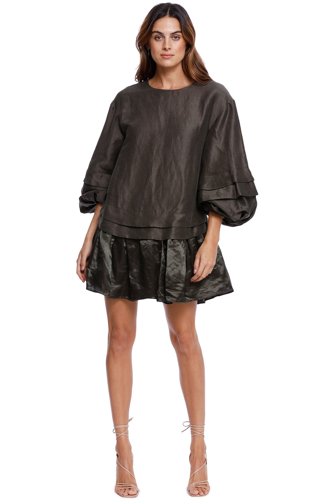 AJE Gracious Smock Dress Khaki Matte