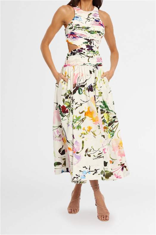 aje introspect cut out midi dress Introspect Cut Out Midi Dress | Pink Ripple Tie Dye