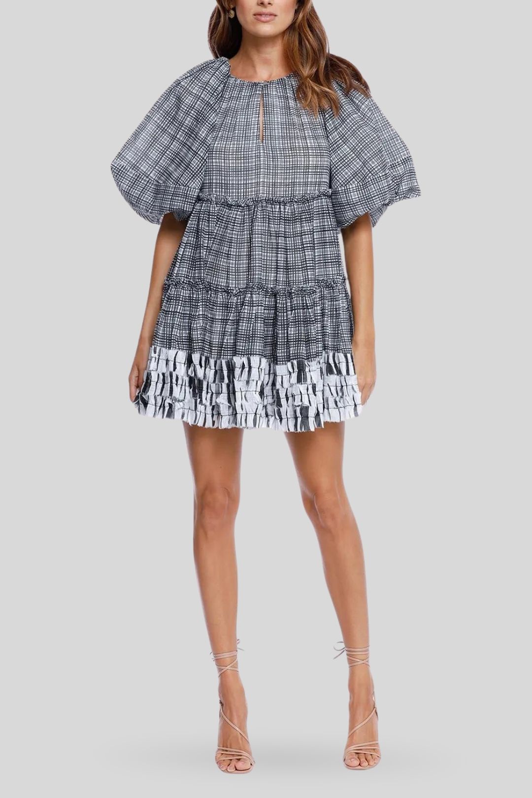 AJE Memento Smock Mini Dress black white check