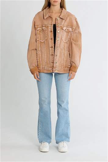 Hire Philia Denim Jacket in Coffee AJE GlamCorner