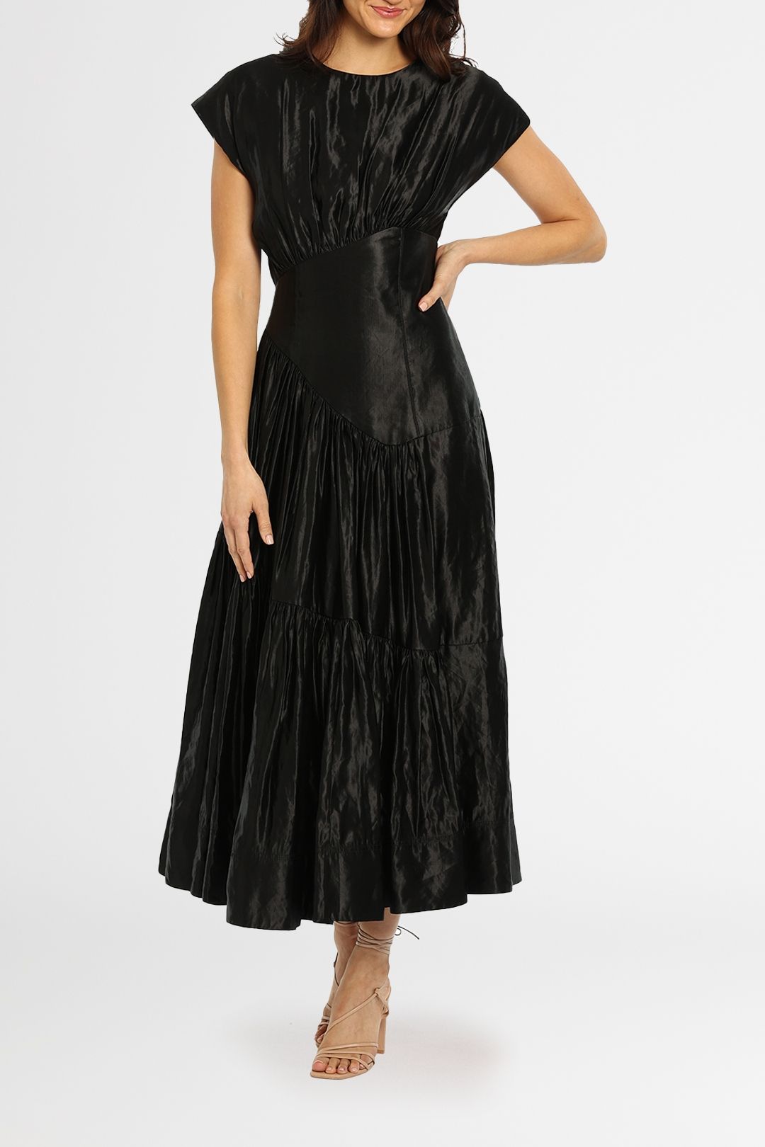 knee length dresses for ladies Serendipity Reflection Midi Dress Gold by Aje for Hire