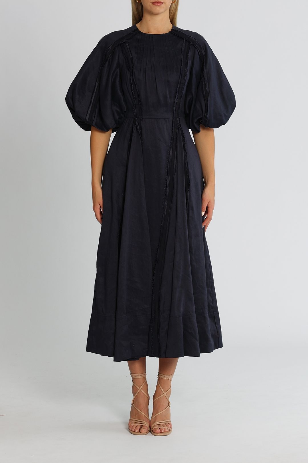 Hire Revitalise Puff Sleeve Dress in Ink | AJE| GlamCorner