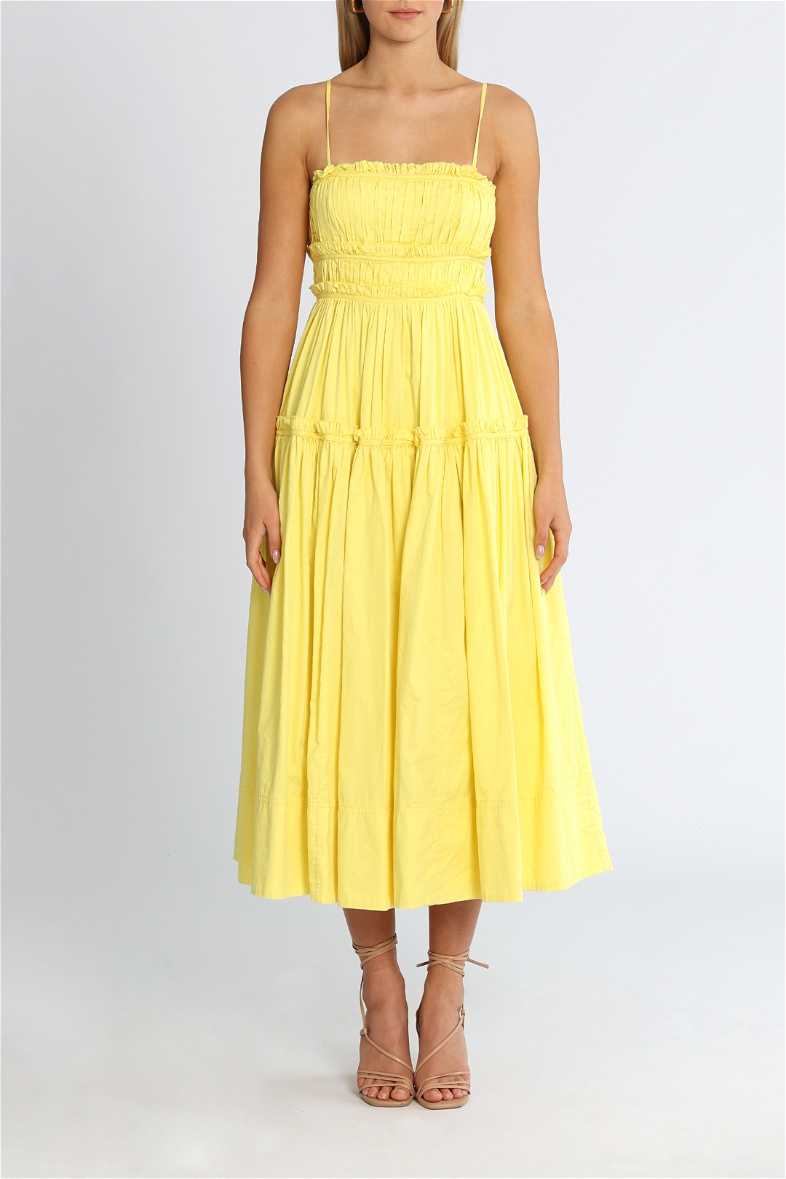 knee length dresses for ladies Aje - Cherished Puff Sleeve Midi Dress