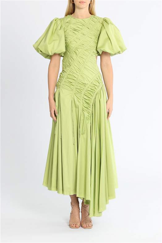 Hire Siren Drawstring Midi Dress in Green | AJE | GlamCorner