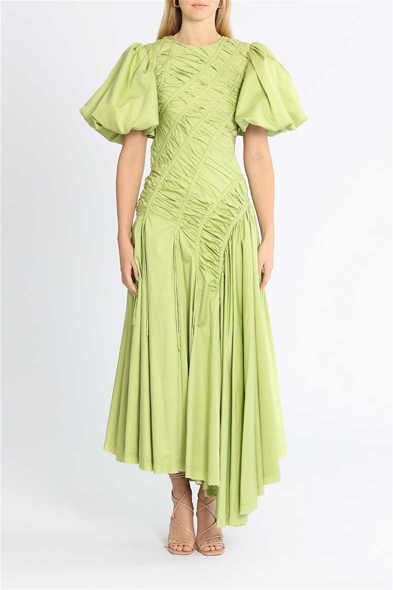 knee length dresses for ladies Siren drawstring midi dress bayleaf green
