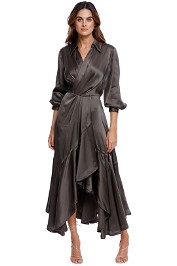 AJE Surrender Drape Dress In Khaki silk satin