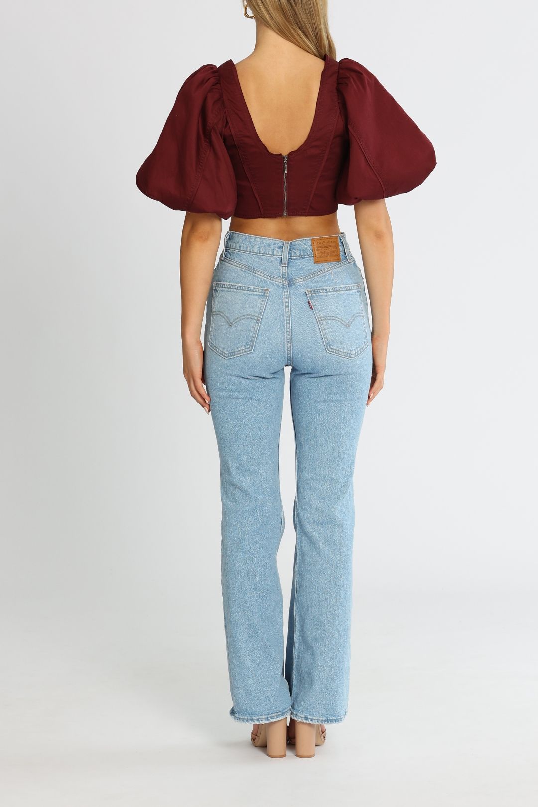 AJE Sylvia Cropped Top Chestnut Red Back Zip