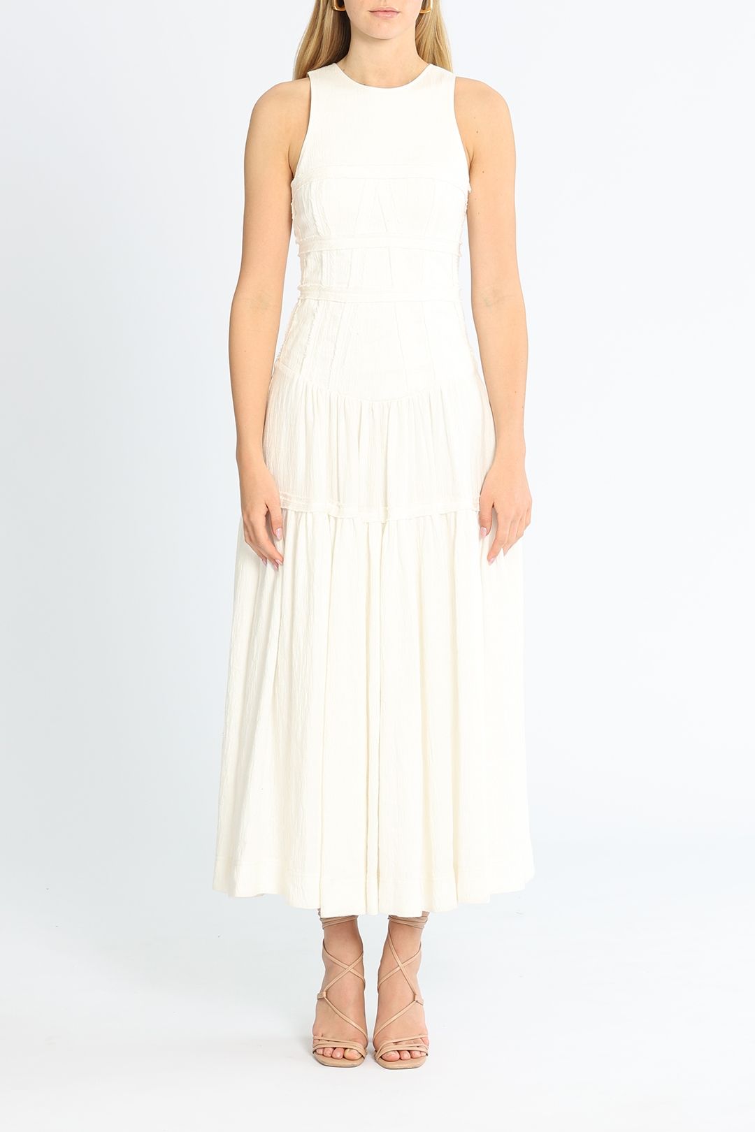 AJE Tidal Corset Midi Dress Ivory