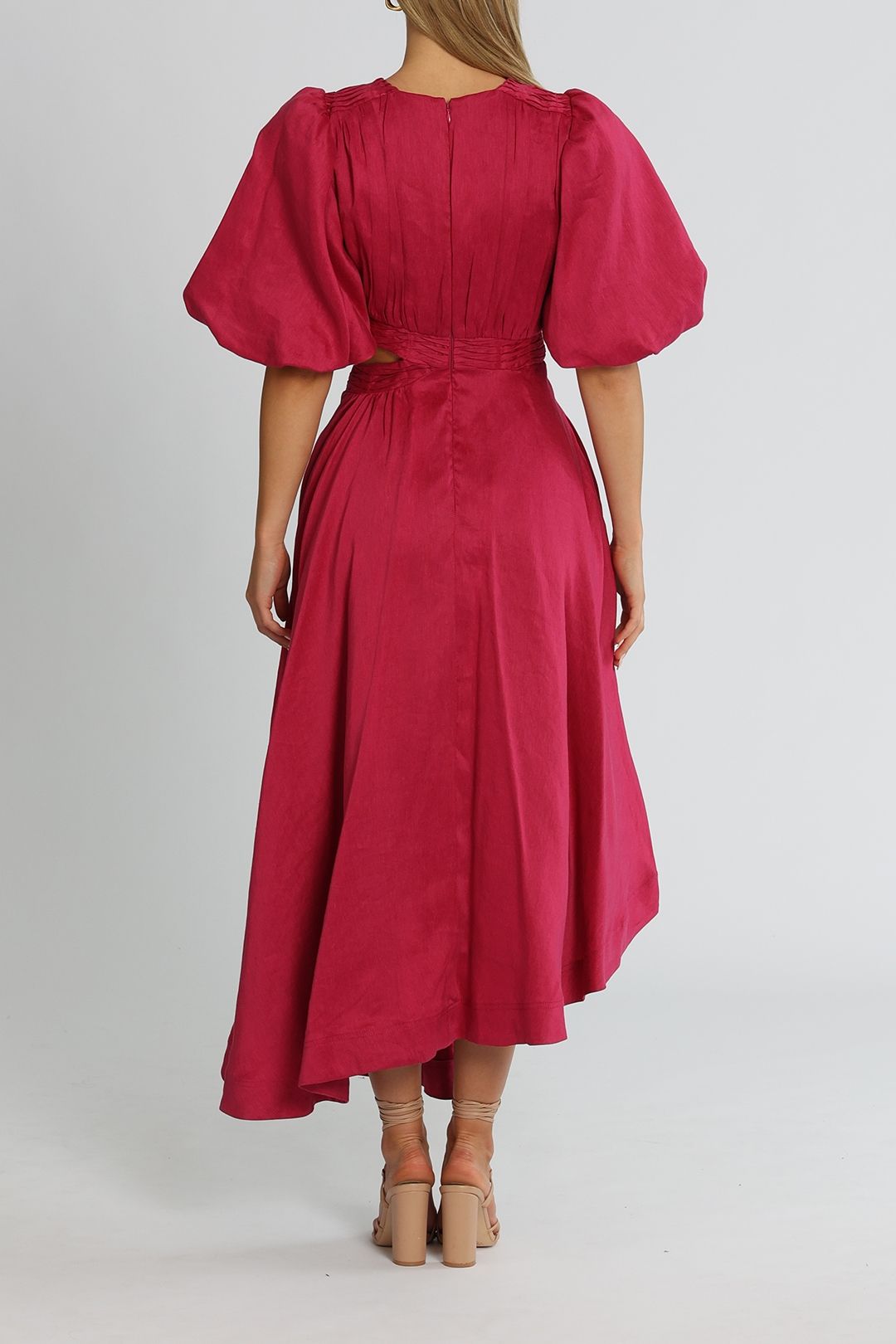 Hire Tidal Tucked Cut Out Midi Dress in Fuchsia | AJE | GlamCorner