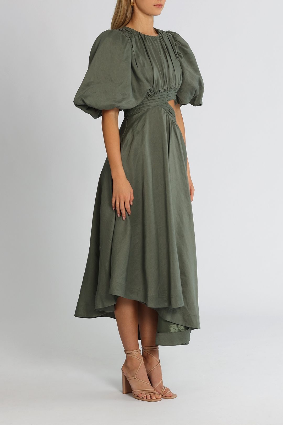 aje tidal tucked midi dress Hire Tidal Tucked Cut Out Midi Dress - Oakmoss | AJE