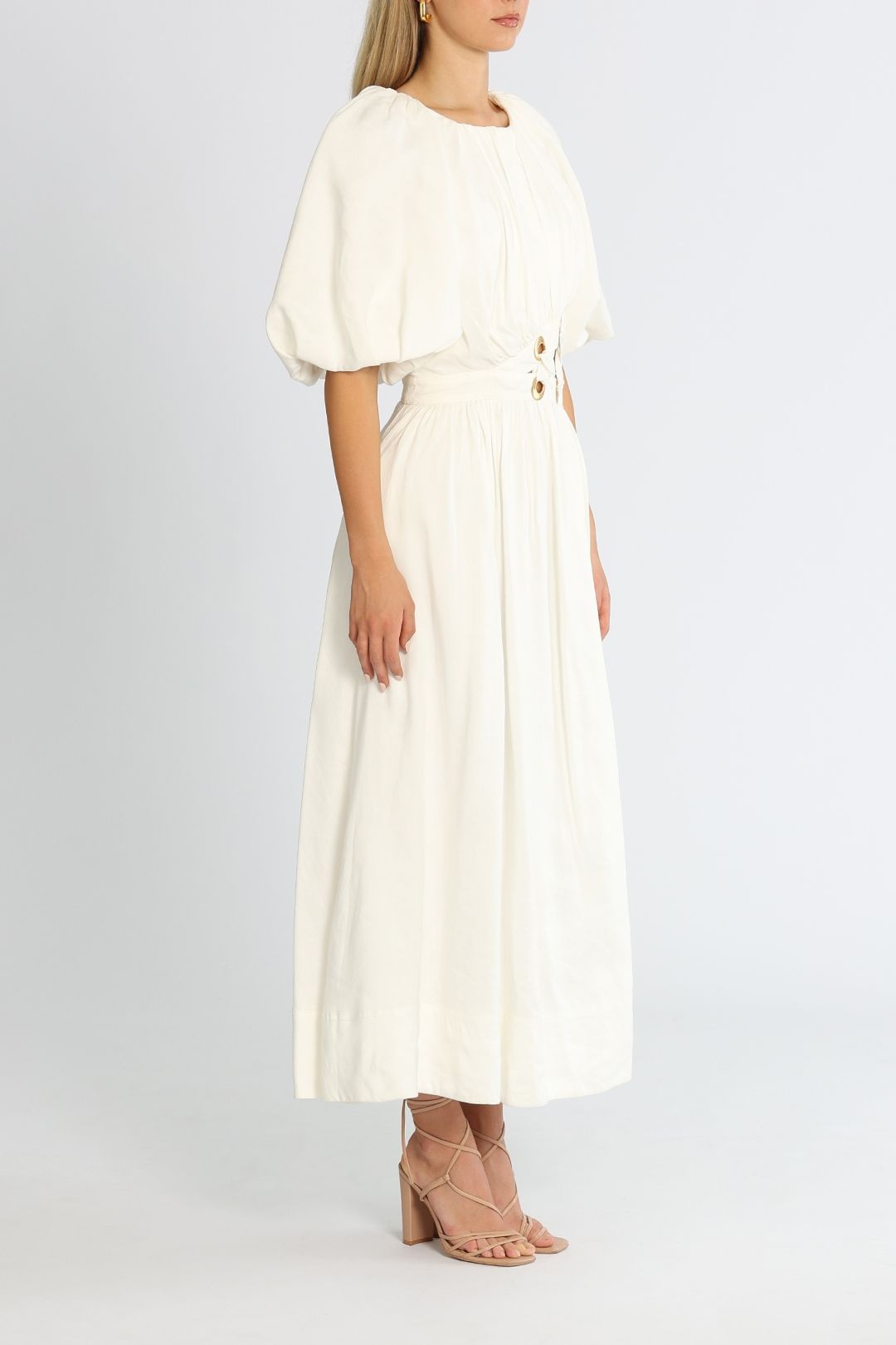 AJE Virtuous Asymmetric Midi Dress Ivory Lace