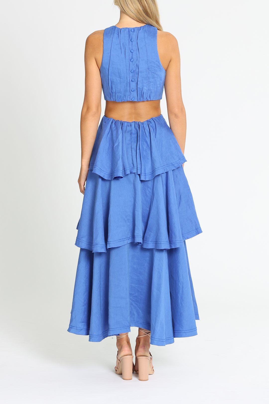 AJE Wave Cut Out Midi Dress Tiered Skirt