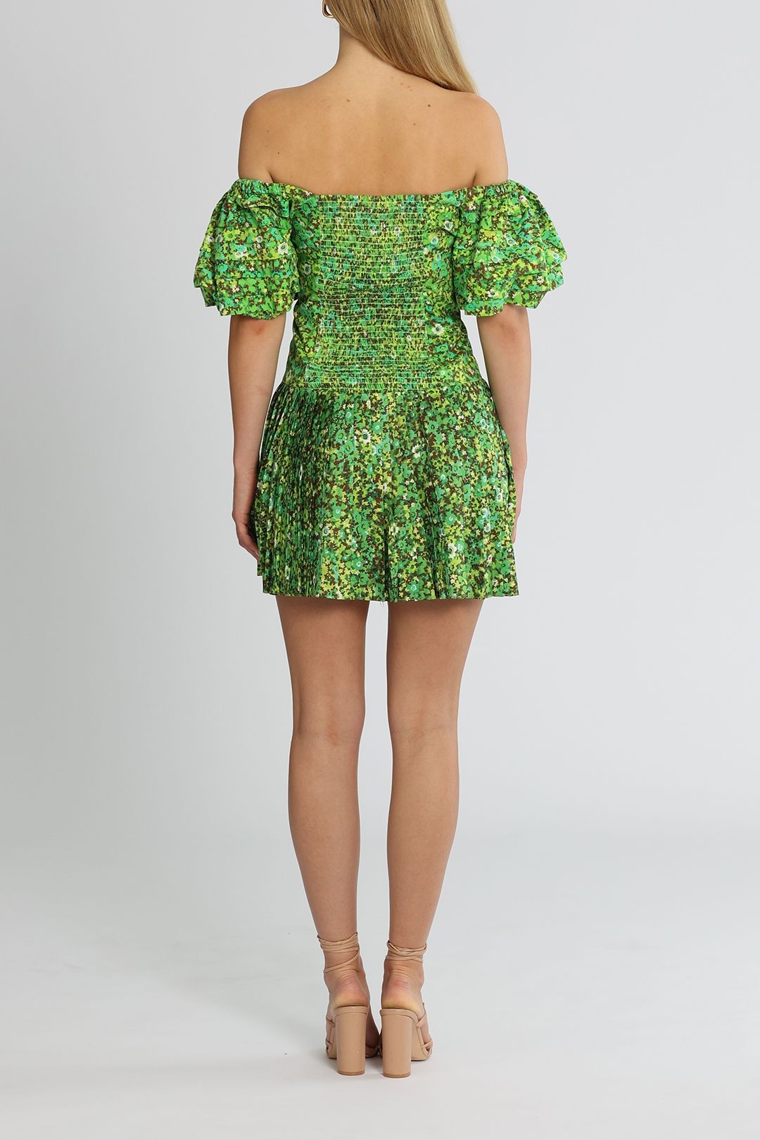 Alemais Phyllis Pleat Mini Dress Green Floral
