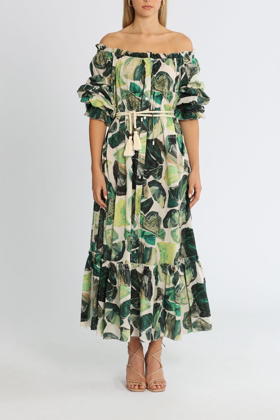 Alemais Siena Off Shoulder Dress Green