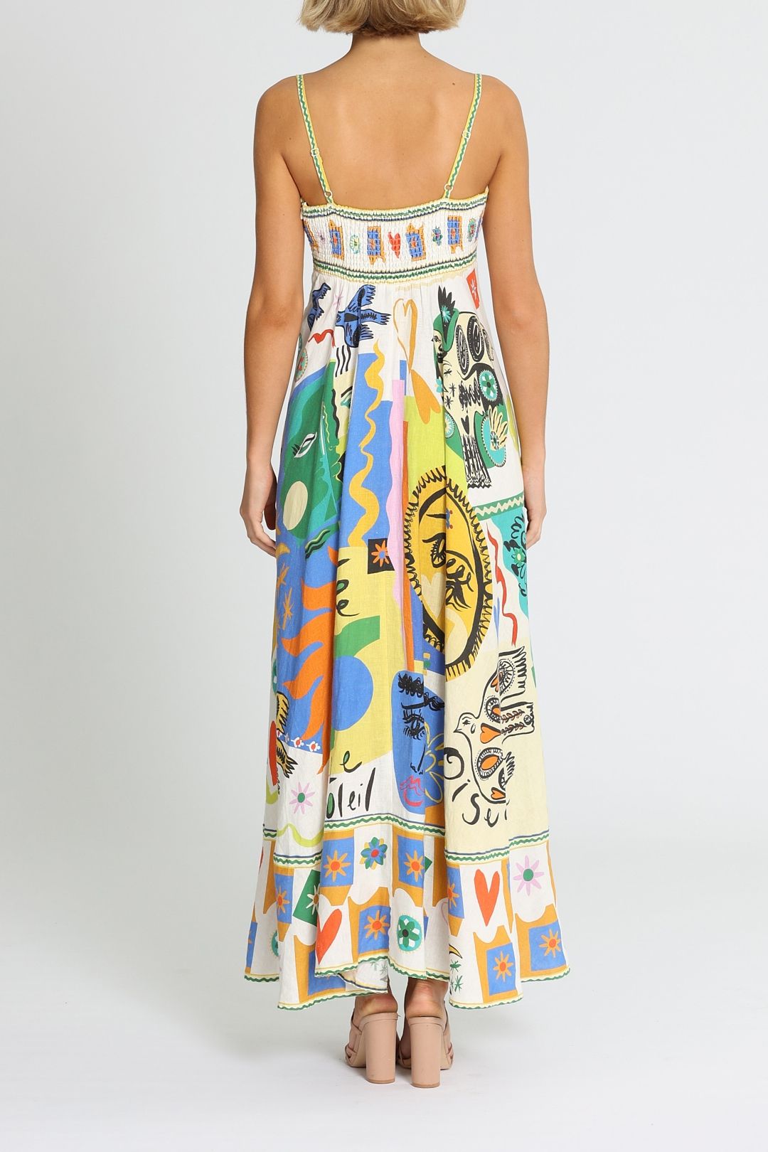 Alemais Soleil Folk Print Linen Dress Sleeveless