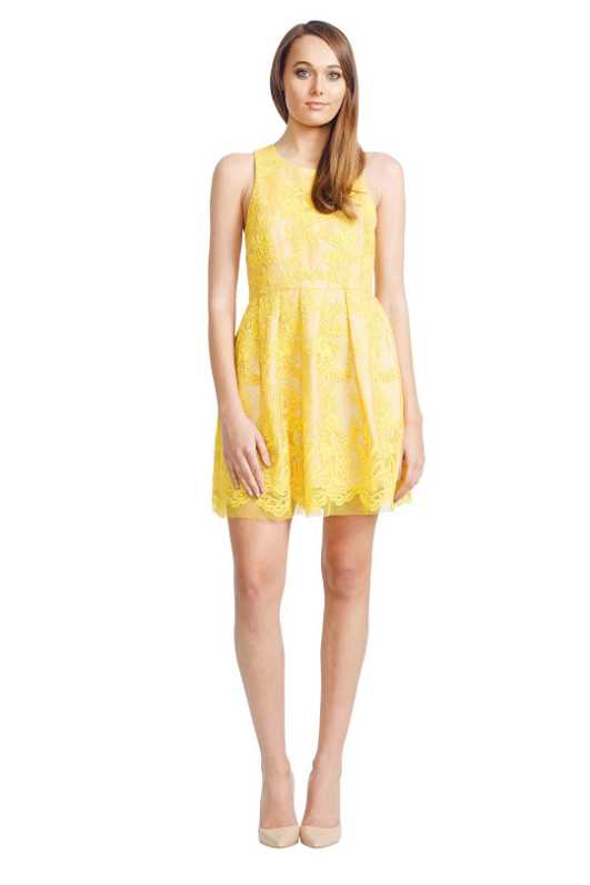 alex perry yellow lace dress Alex Perry Lace-Trim Satin Crepe Bias Slip Gown