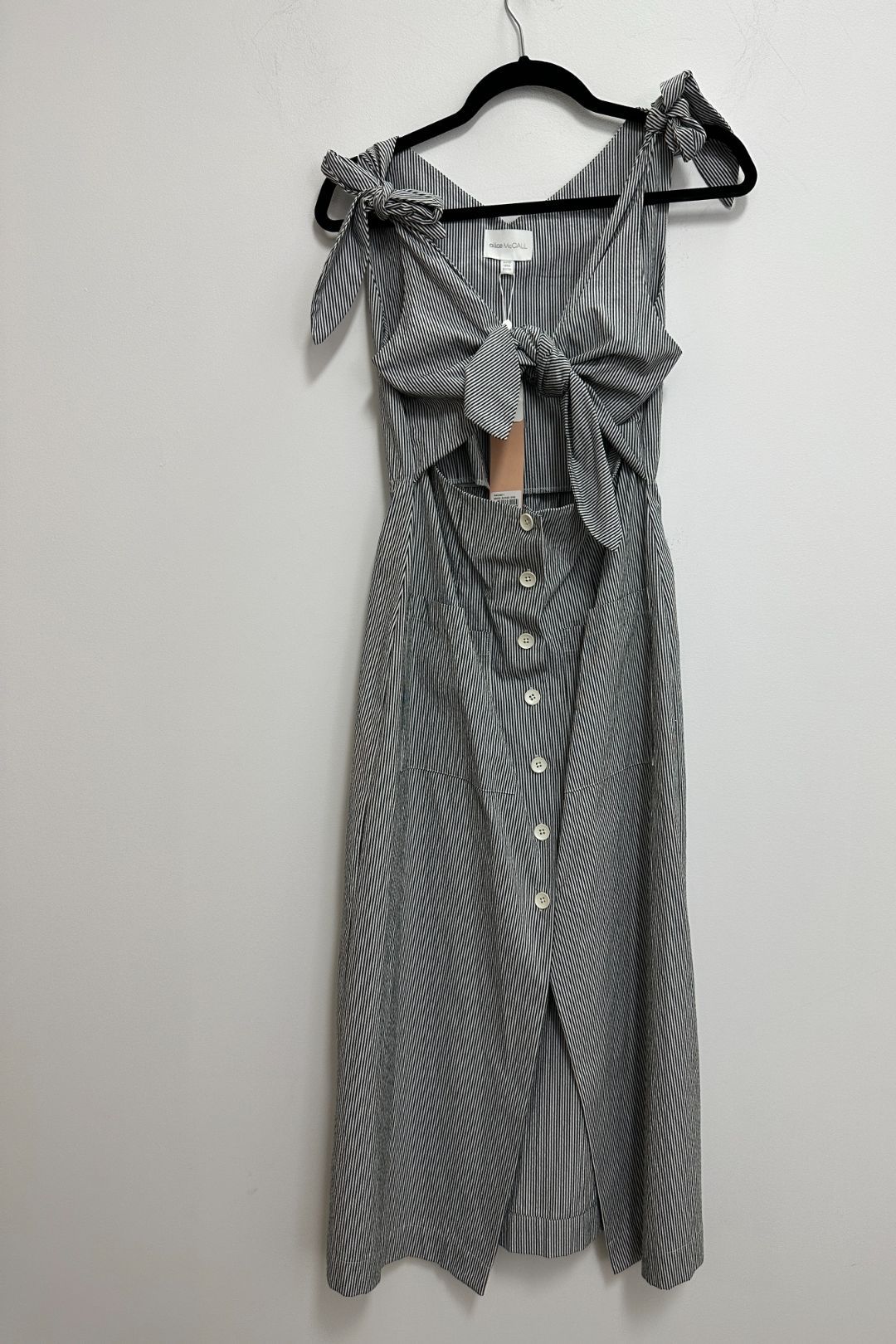 Buy Make Sense Midi Dress in Gray Elongating Stripe Alice Mccall GlamCorner