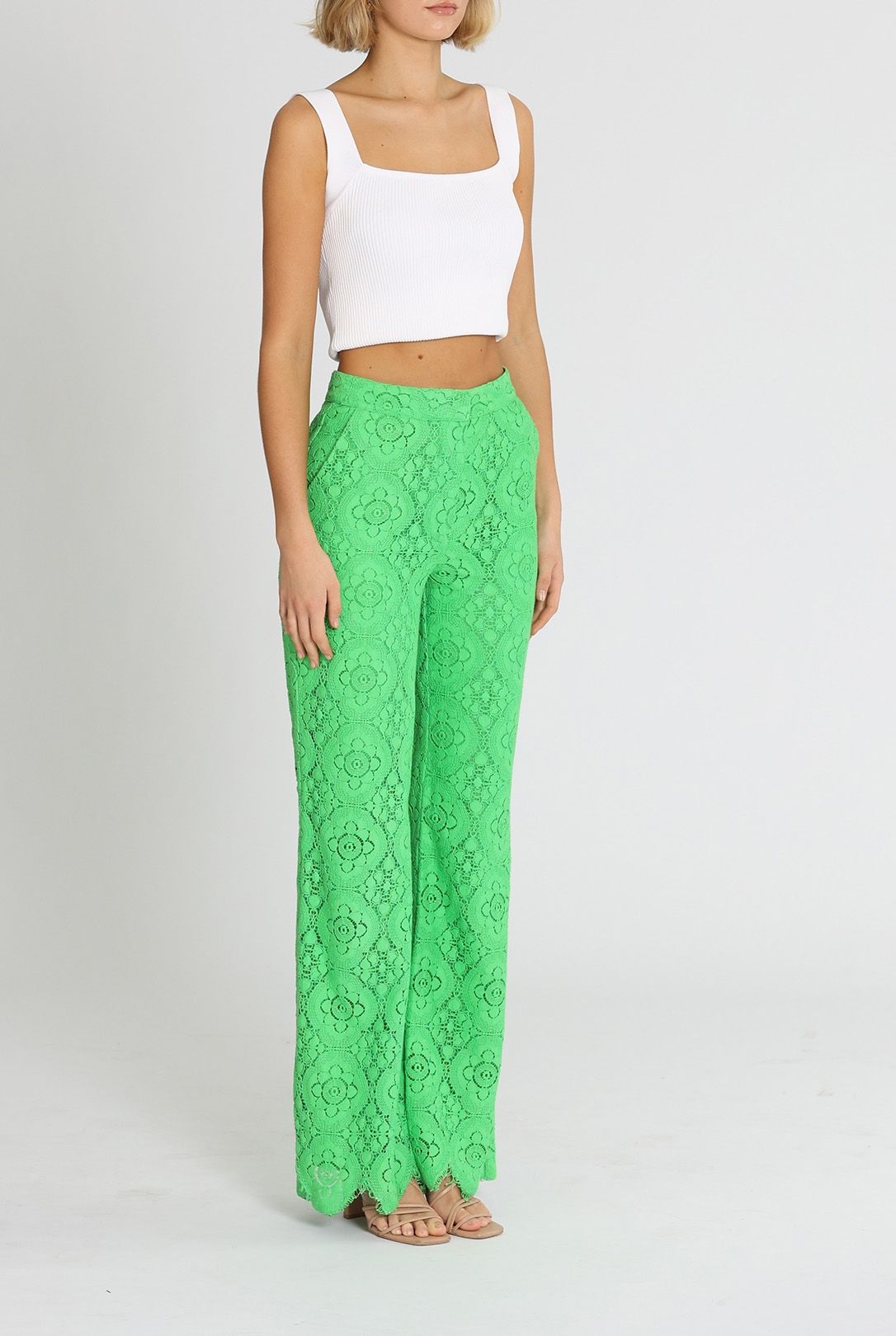 Alice McCall Yvonne Lace Pants Lime Side Pockets