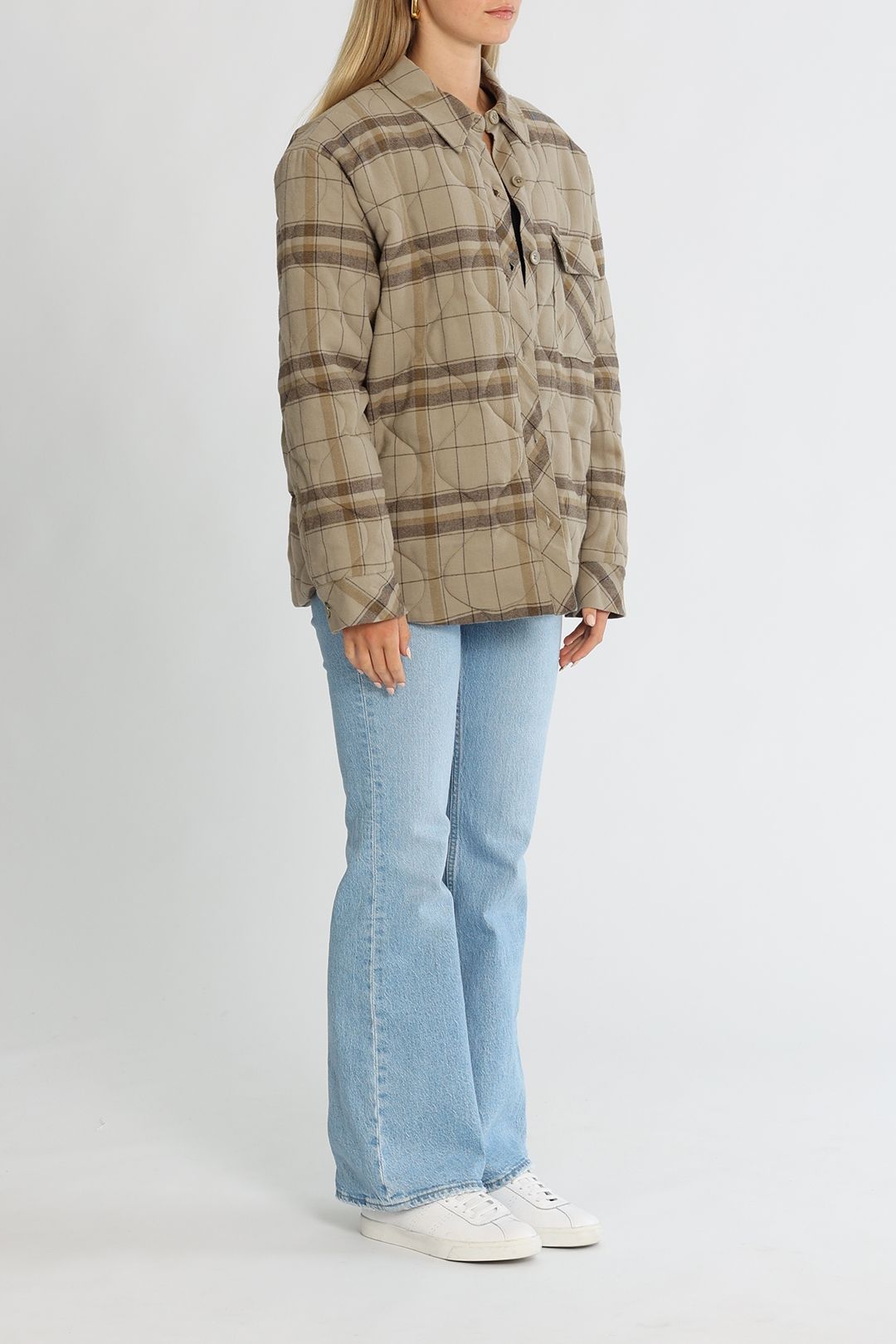 Anine Bing Jacob Jacket Khaki Plaid Long Sleeves