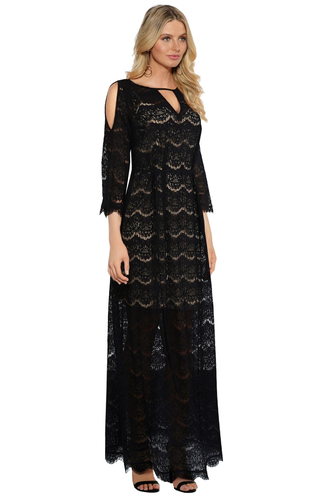 knee length dresses for ladies Plus Size Long Sleeves Bodycon V-Neck Lace Top Wedding Dress with Chiffon main image 1