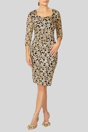 Anthea Crawford Helena Gold Stretch Lace Dress