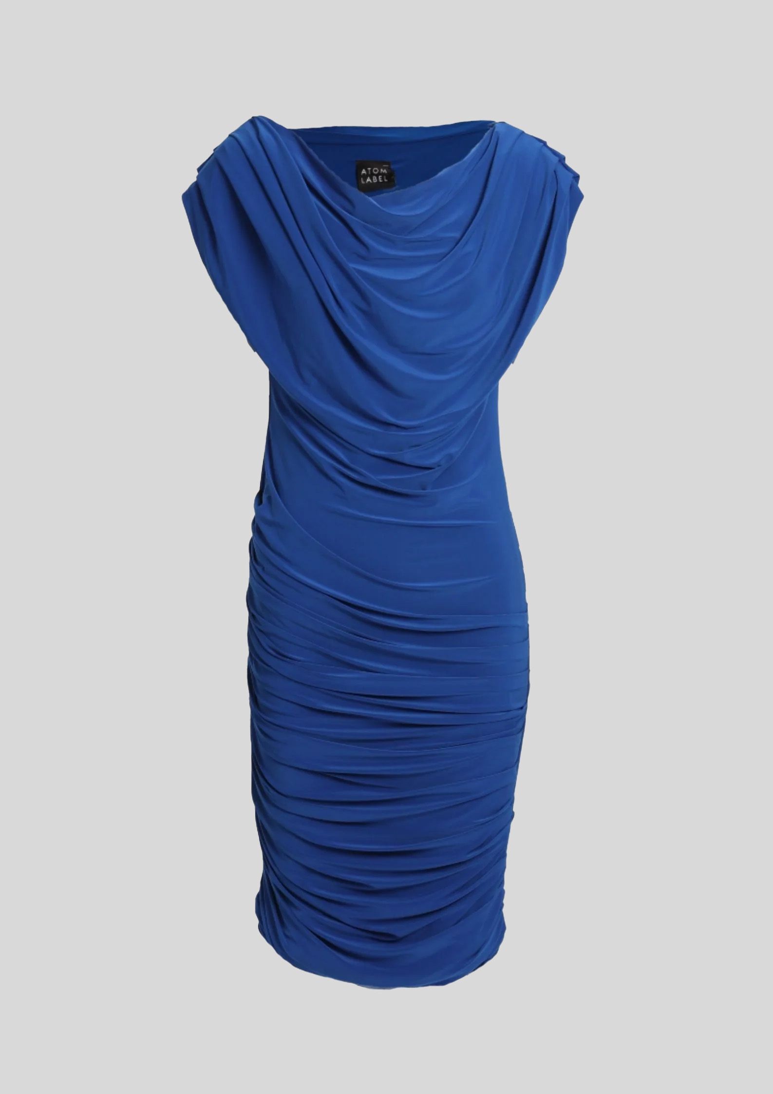 Buy Off Shoulder Blue Ruched Bodycon Dress Atom Label GlamCorner