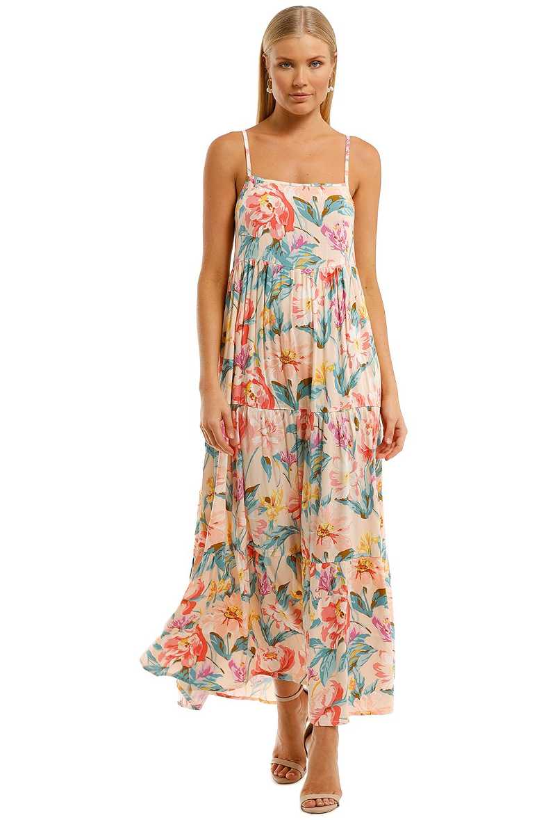 Marlie Frill Trim Rosette Maxi Dress Blue