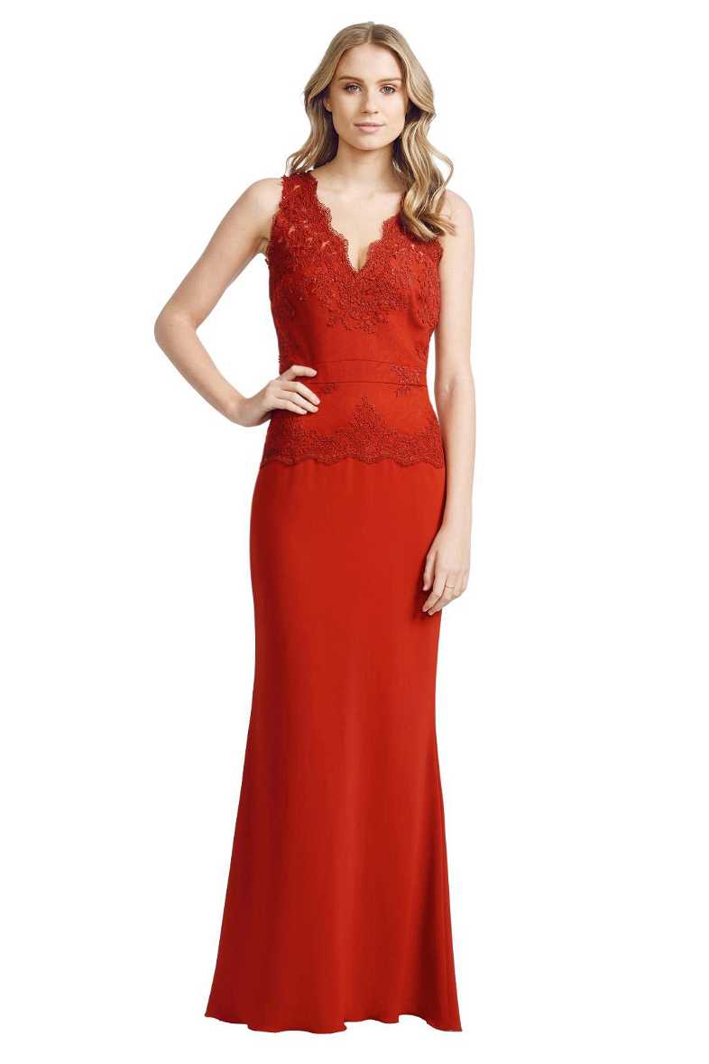 Lace Open Back Gown by Badgley Mischka for Rent | GlamCorner Lace Open Back Gown by Badgley Mischka for Rent | GlamCorner