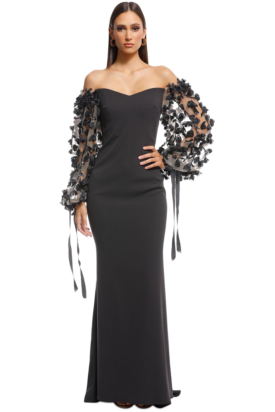 One-Shoulder Pleated Leaf Evening Gown by Badgley Mischka