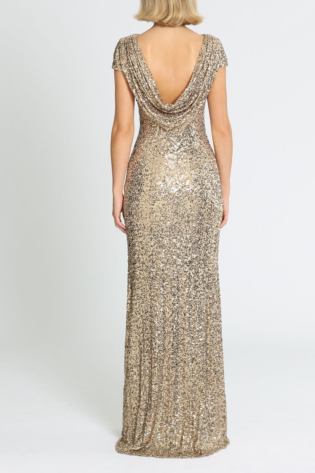Sequin Cowl Back Gown Gold