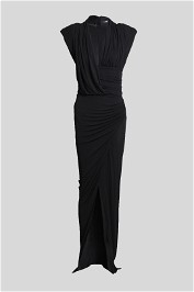 Balmain Black Draped Jersey Column Gown