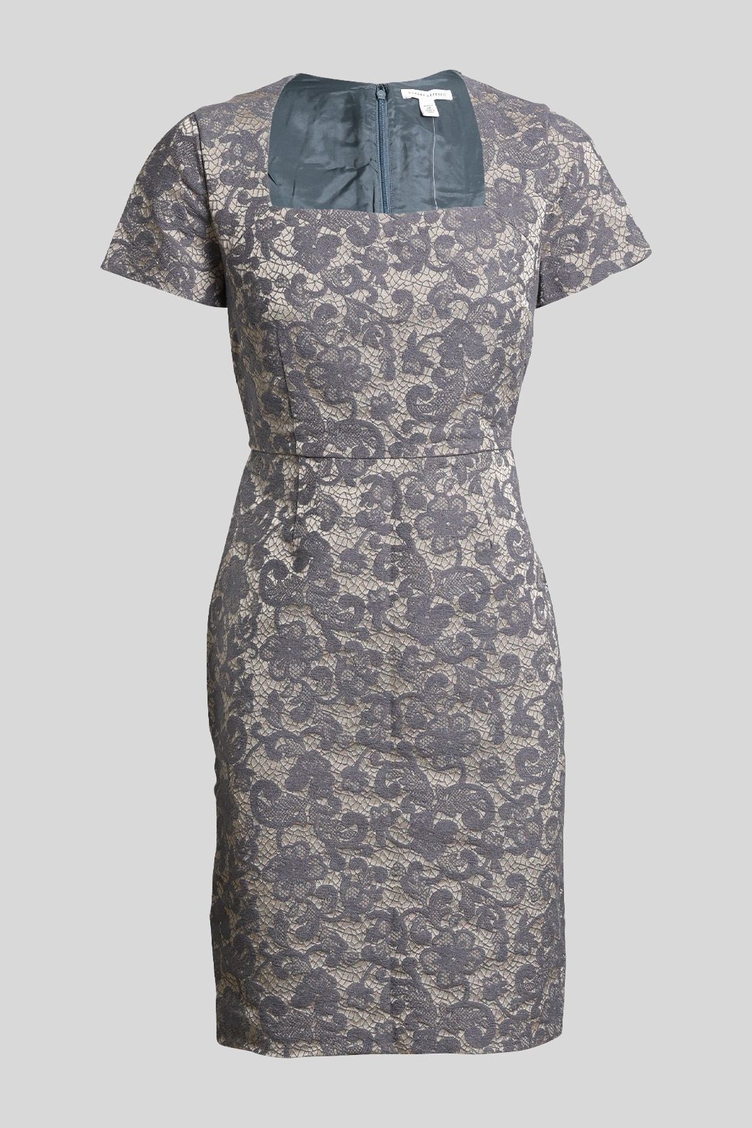 Grey Floral Lace Cocktail Dress