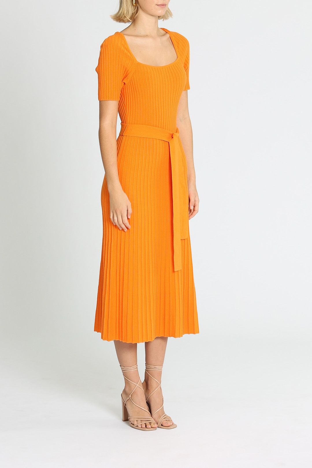 Hire Ribbed Knit Midi Dress in Orange | Basque | GlamCorner