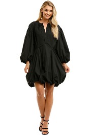 Bassike-Black-Cotton-Gathered-Sleeve-Dress-Black-Front
