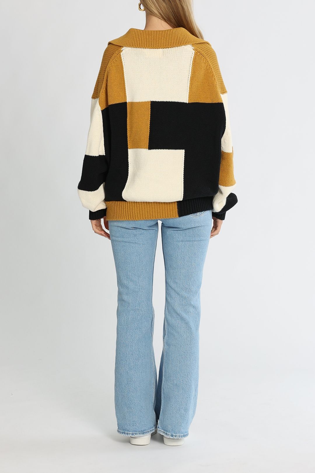 Bassike Checked Polo Knit Colour Block