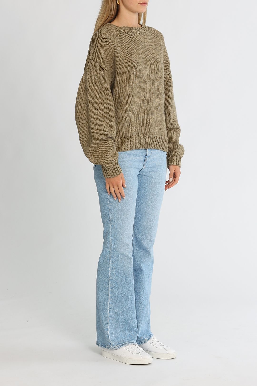 Bassike Chunky Crew Neck Knit Balloon Sleeves