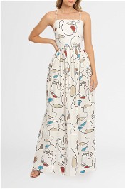 Bassike Faces Print Knot Dress white